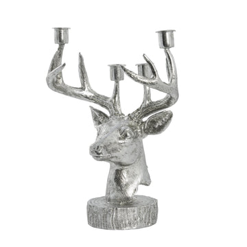 Serafina hjorthuvud adventsljusstake 31 cm. antikt silver