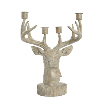 Serafina hjorthuvud adventsljusstake 31 cm. ljust guld