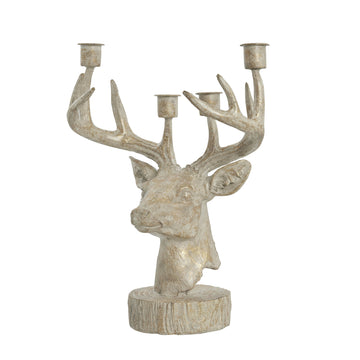 Serafina hjorthuvud adventsljusstake 31 cm. ljust guld