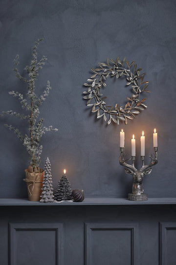 Serafina hjorthuvud adventsljusstake 31 cm. antikt silver