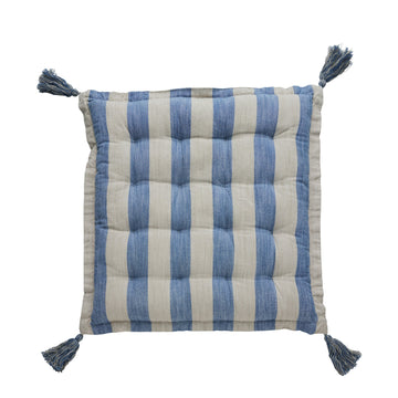 Felima sittdyna randig / 45x45 cm Linne/Blå