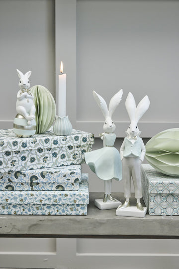 Sevinna kanindekoration H20,5 Vit/L. Grön